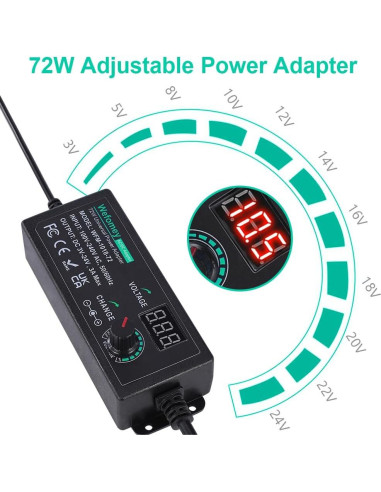 Fuente de Poder Universal 3V-24V 3A 72W Ajustable AC/DC