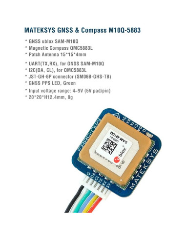 Módulo GNSS Matek M10Q-5883 con Compás QMC5883L para Drones