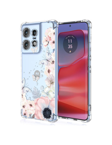Funda TPU Moto Edge 50 Pro 5G Flores y Mariposas Transparente