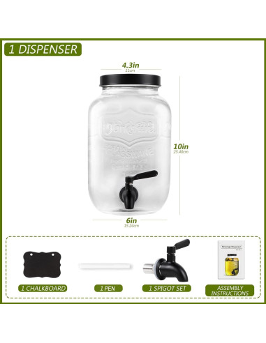 Dispensador de Bebidas de Vidrio 1 Galón HomeFeel Negro
