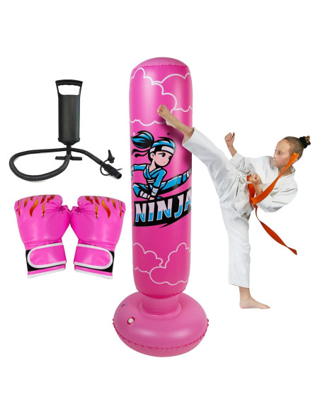 Bolsa de Boxeo Inflable Onirii Ninja Rosa 168 cm con Guantes Bolsa de Boxeo Inflable Onirii Ninja Rosa 168 cm con Guantes