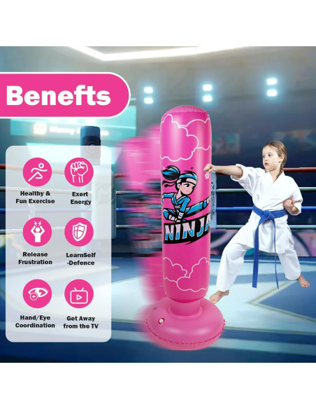 Bolsa de Boxeo Inflable Onirii Ninja Rosa 168 cm con Guantes Bolsa de Boxeo Inflable Onirii Ninja Rosa 168 cm con Guantes