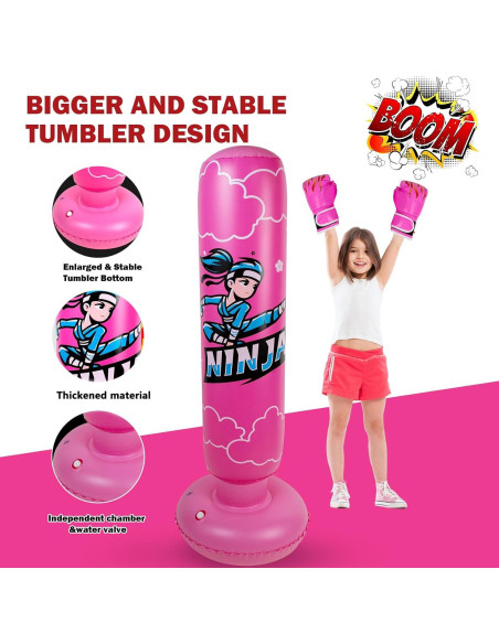 Bolsa de Boxeo Inflable Onirii Ninja Rosa 168 cm con Guantes Bolsa de Boxeo Inflable Onirii Ninja Rosa 168 cm con Guantes