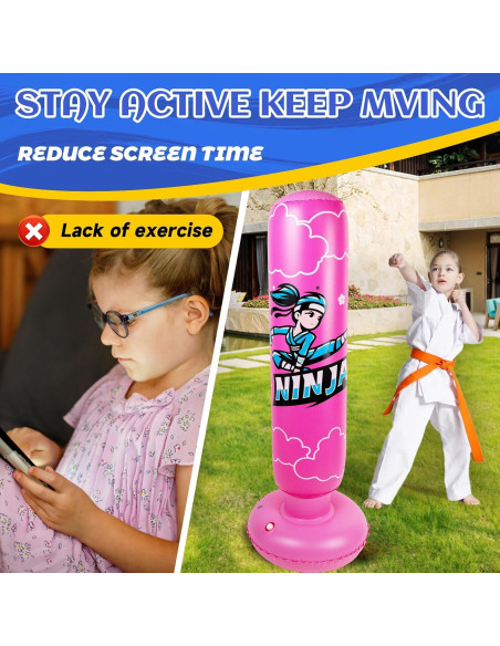 Bolsa de Boxeo Inflable Onirii Ninja Rosa 168 cm con Guantes Bolsa de Boxeo Inflable Onirii Ninja Rosa 168 cm con Guantes