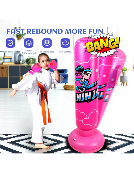 Bolsa de Boxeo Inflable Onirii Ninja Rosa 168 cm con Guantes Bolsa de Boxeo Inflable Onirii Ninja Rosa 168 cm con Guantes