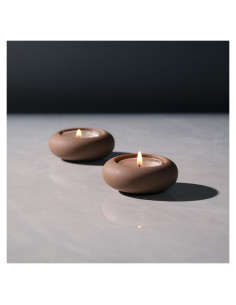 Juego de 2 Portavelas de Té de Cemento Marrón ICNBUYS 6.6 cm