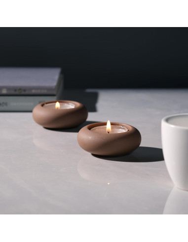 Juego de 2 Portavelas de Té de Cemento Marrón ICNBUYS 6.6 cm