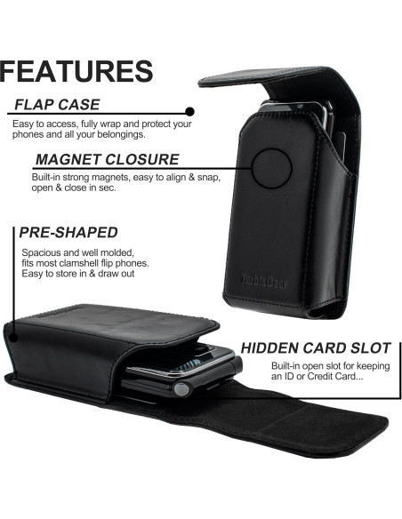 Funda de cuero sintético TarbicGear para teléfono plegable negro Funda de cuero sintético TarbicGear para teléfono plegable negro