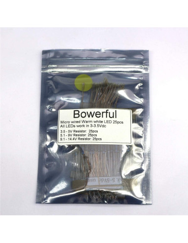 25 LEDs SMD Pre-cableados Bowerful 0603 Blanco Cálido 10cm