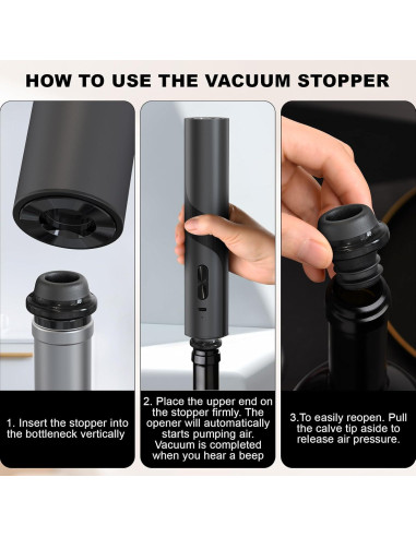 Abridor de Vino Eléctrico COKUNST Recargable USB con Bomba de Vacío