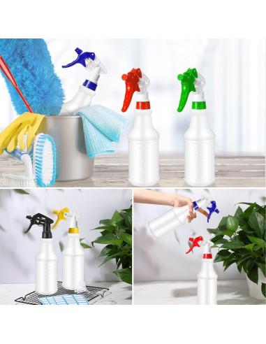 Zubebe 24 Botellas Spray 1000ml HDPE Ajustables Multicolor
