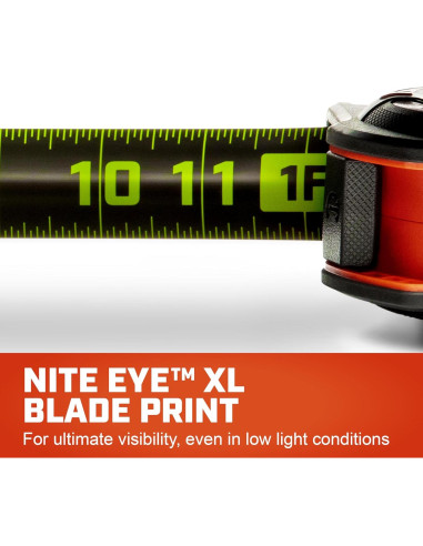 Cinta Métrica WORKHORSE Crescent 10.67 m Doble Cara NITE EYE