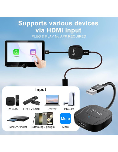 Adaptador CarPlay Inalámbrico 2-en-1 DxInvb con HDMI