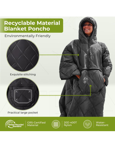 Saco de Dormir Usable ATEPA 3 en 1 Negro - Manta y Poncho