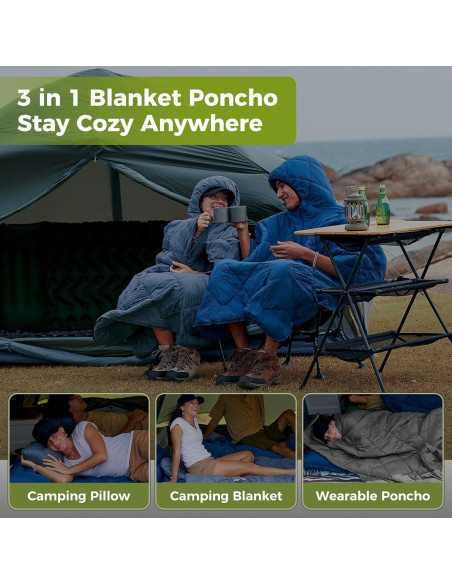 Saco de Dormir Usable ATEPA 3 en 1 Negro - Manta y Poncho Saco de Dormir Usable ATEPA 3 en 1 Negro - Manta y Poncho