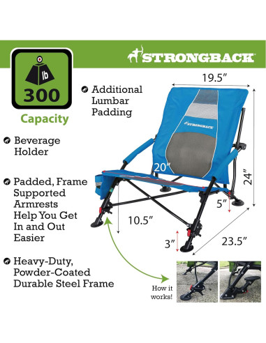 Silla de Playa STRONGBACK Reclinable Gravedad Baja Azul