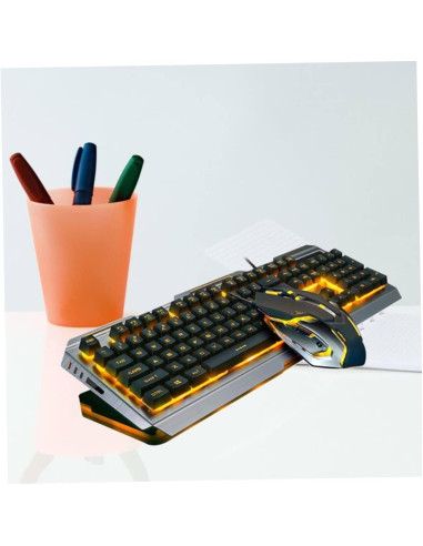 Teclado Mecánico Ergonómico HOMSFOU USB Retroiluminado y Ratón LED