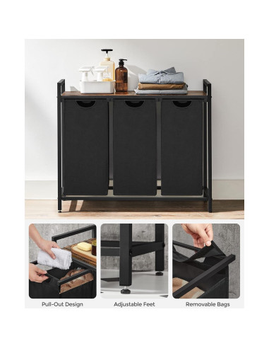Cesto de Ropa Sucia VASAGLE 3 Compartimentos 120L Negro