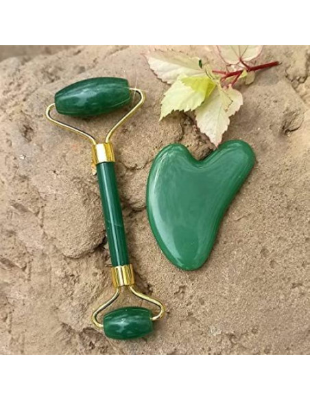 Rodillo de Jade Verde y Gua Sha YAM Crystals - Masaje Facial Rodillo de Jade Verde y Gua Sha YAM Crystals - Masaje Facial