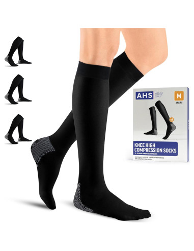 Calcetines de Compresión AHS Medianos 15-20 mmHg Negros 3 Pares