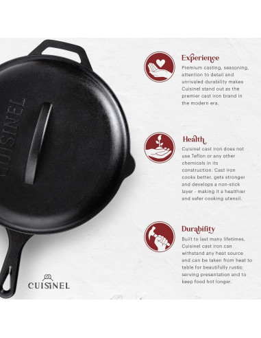 Sartén de Hierro Fundido Cuisinel 30.48 cm con Tapa y Mango Silicona