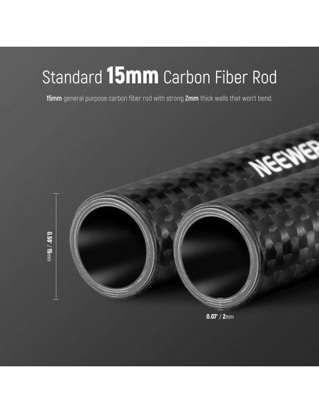 Varillas de Fibra de Carbono NEEWER 15mm Paquete de 2 - 30cm Varillas de Fibra de Carbono NEEWER 15mm Paquete de 2 - 30cm