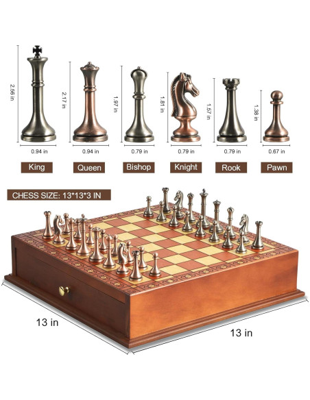 Juego de Ajedrez Retro BIVOMON de Madera y Metal 33x33cm