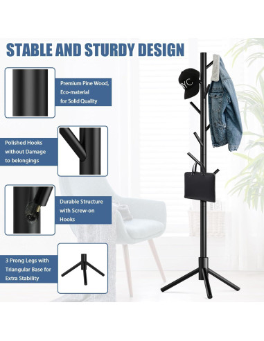 Perchero de Madera Haddockway Ajustable 2 PCS Negro