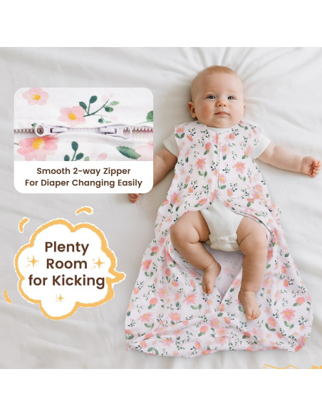 Saco de Sueño PHF Floral Rosa 100% Algodón Orgánico 18-24 Meses Saco de Sueño PHF Floral Rosa 100% Algodón Orgánico 18-24 Meses