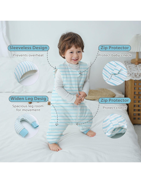 Saco de Sueño para Bebé con Pies 2.5 TOG Algodón Rayas Saco de Sueño para Bebé con Pies 2.5 TOG Algodón Rayas