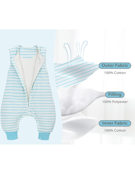Saco de Sueño para Bebé con Pies 2.5 TOG Algodón Rayas Saco de Sueño para Bebé con Pies 2.5 TOG Algodón Rayas