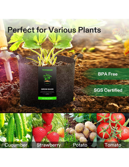 Bolsas de Cultivo VIVOSUN 10-Pack 11.36L Tela Reforzada Bolsas de Cultivo VIVOSUN 10-Pack 11.36L Tela Reforzada