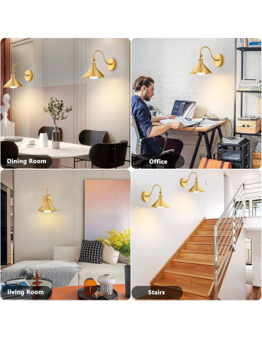 Aplique de pared inalámbrico Pillctvel dorado, juego de 2 luces LED