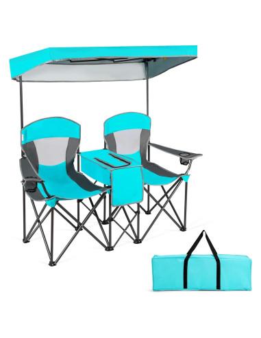 Silla de Camping Loveseat Tangkula Plegable con Dosel Ajustable