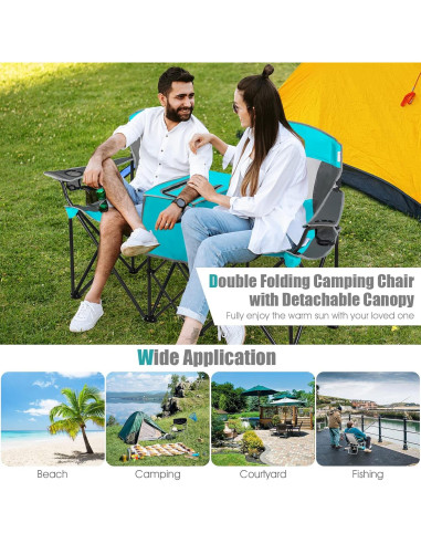 Silla de Camping Loveseat Tangkula Plegable con Dosel Ajustable