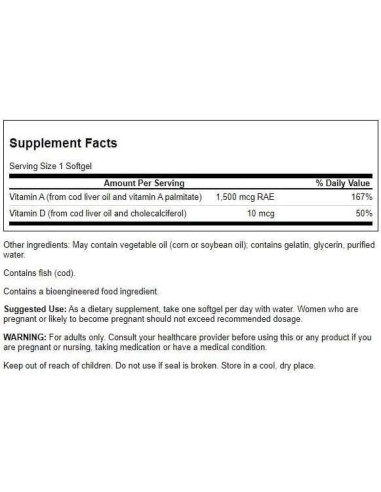 Swanson Vitamina A y D 250 Gelatinas para Piel y Ojos