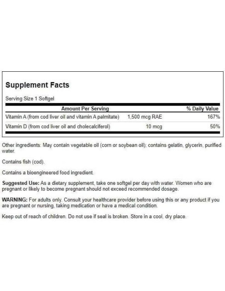 Swanson Vitamina A y D 250 Gelatinas para Piel y Ojos Swanson Vitamina A y D 250 Gelatinas para Piel y Ojos