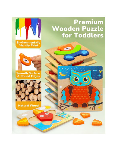 Rompecabezas de Madera TOY Life 8 Piezas para Niños 2-4 Años