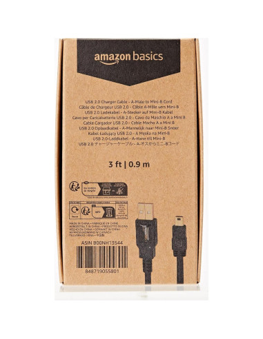 Cable USB 2.0 A-Macho a Mini-B Amazon Basics 0.9m Negro