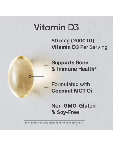 Suplemento de Vitamina D3 2000 IU Sports Research 360 Cápsulas