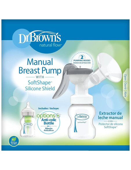 Extractor de Leche Manual Dr. Brown con Escudo SoftShape B 25mm y Biberón 150mL Extractor de Leche Manual Dr. Brown con Escudo SoftShape B 25mm y Biberón 150mL