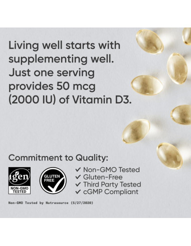 Suplemento de Vitamina D3 2000 IU Sports Research 360 Cápsulas