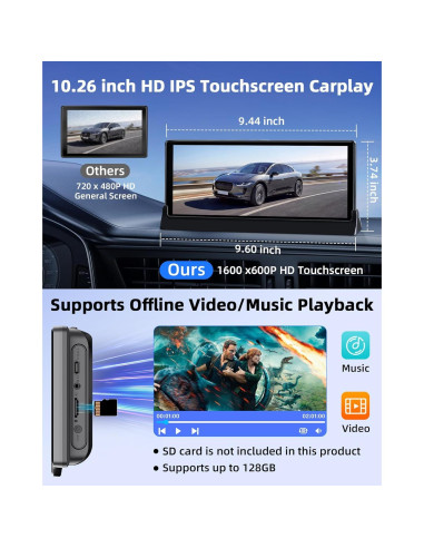 Soporte Pantalla 10.26" Apple CarPlay Jelkuz con Bluetooth