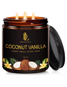Vela Aromática de Coco y Vainilla 340g 60 Horas 3 Mechas