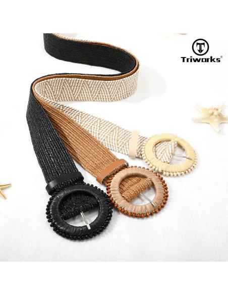 Conjunto de 3 Cinturones Elásticos de Paja Tejida para Mujeres Conjunto de 3 Cinturones Elásticos de Paja Tejida para Mujeres
