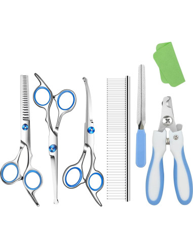Kit de Tijeras para Cuidado de Mascotas Wikdey 7 en 1