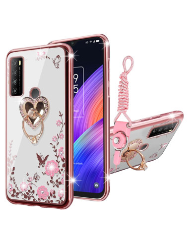 Funda KuDiNi para TCL 30 XL Oro Rosa con Soporte y Brillo