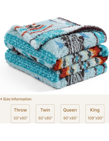 Manta Boho Sherpa CASAAGUSTO Aqua 127x152 cm Ultra Suave