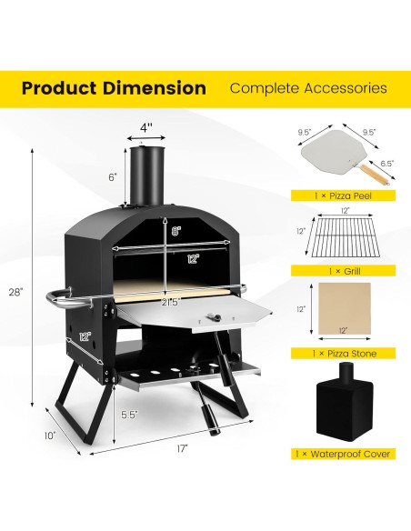 Horno de Pizza Exterior Giantex de Leña 54.61x30.48x71.12cm Horno de Pizza Exterior Giantex de Leña 54.61x30.48x71.12cm