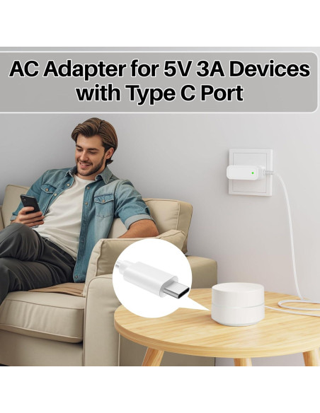 Cargador 5V 3A XHUCHINMAL para Google WiFi Mesh USB-C Cargador 5V 3A XHUCHINMAL para Google WiFi Mesh USB-C